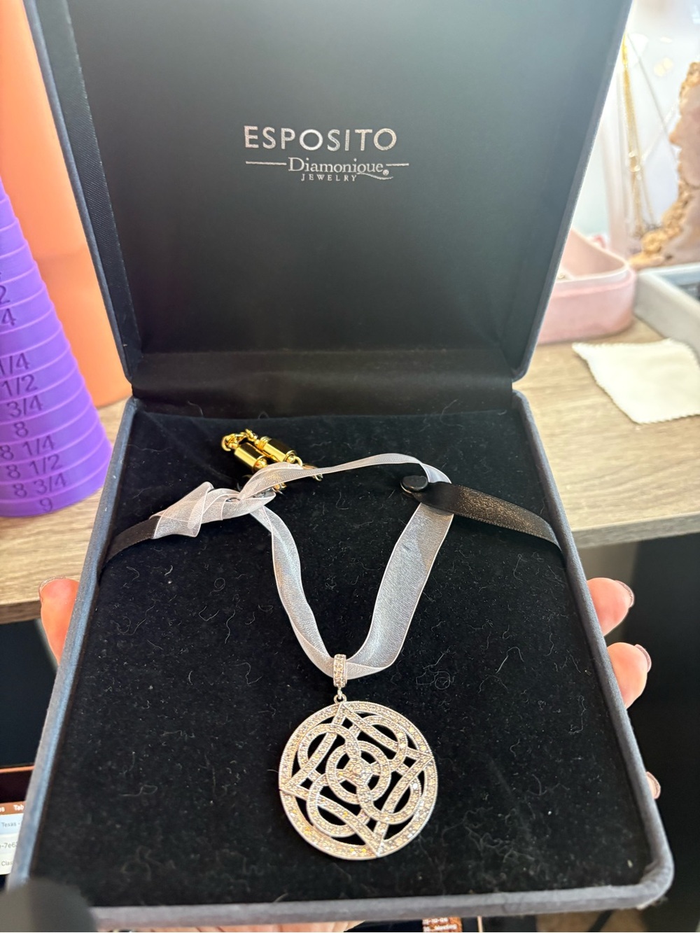 Esposito Diamondique Sterling Silver Filigree Pendant Necklace VINTAGE
